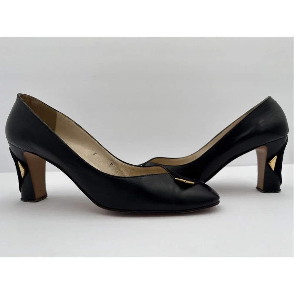 VTG Garolini Black Leather & Suede Italian Pumps‎ Heels Shoes Sz 9N
